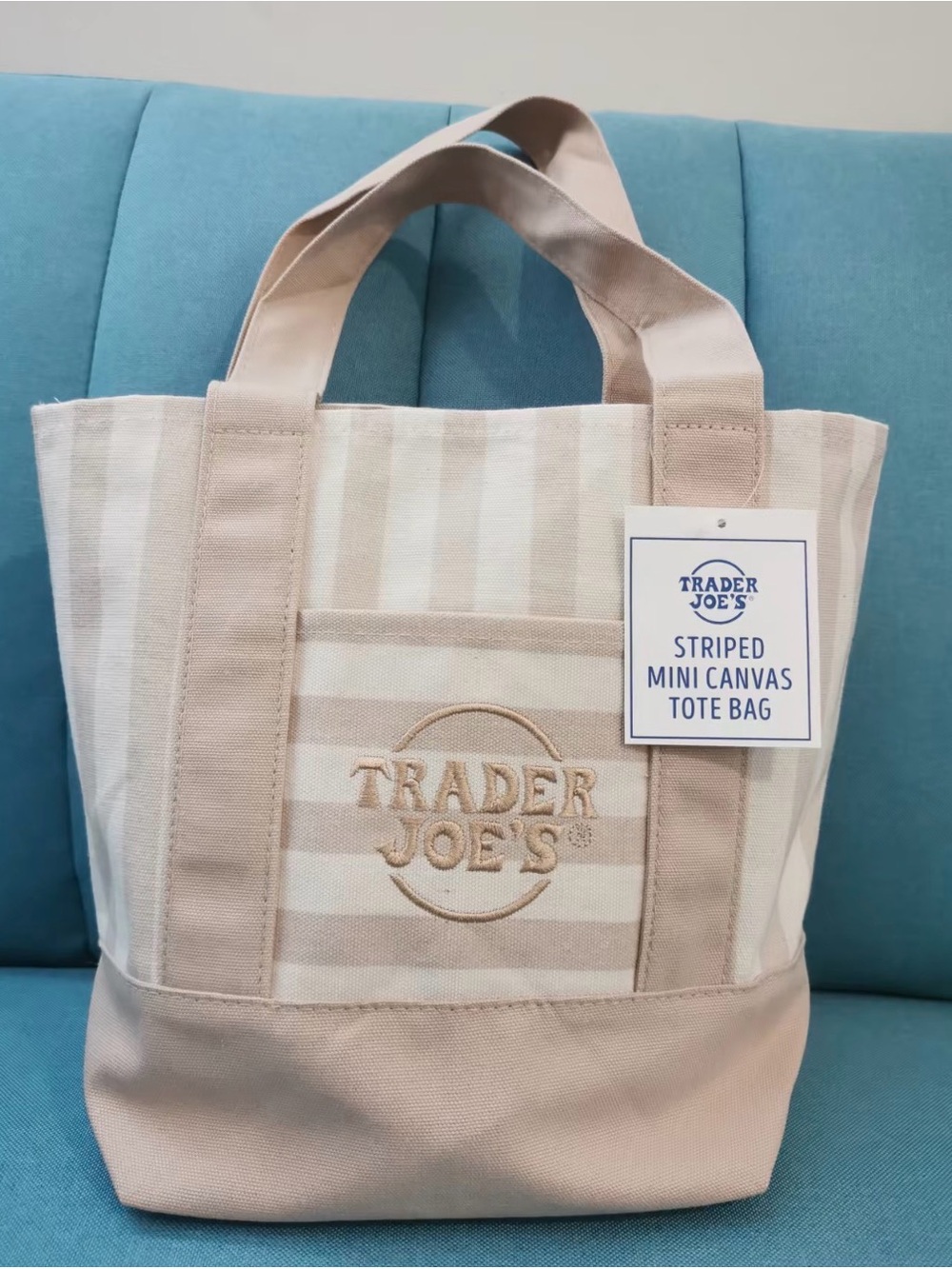 Trader Joe's Beige Striped Canvas Tote Bag